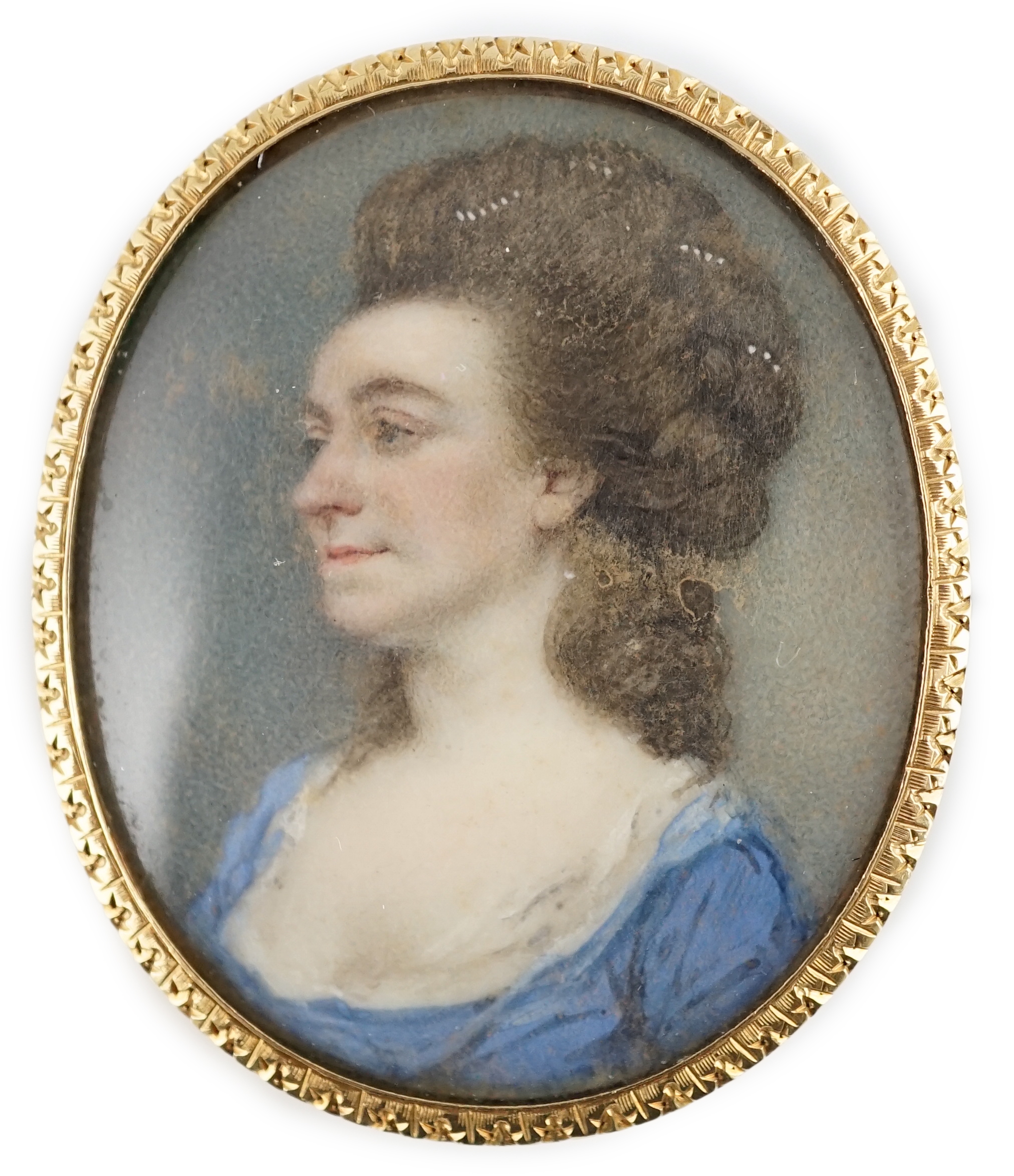 Attributed to Ozias Humphrey, (English, 1742-1810), Portrait miniature of a lady, oil on ivory, 3.2 x 2.6cm. CITES Submission reference 61HFS2K1